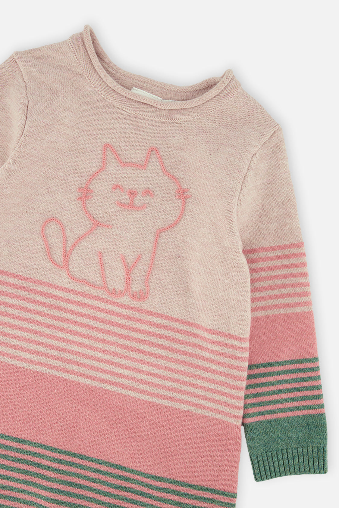 Deux par Deux Knitted Stripe Dress Very Pale Pink And Green