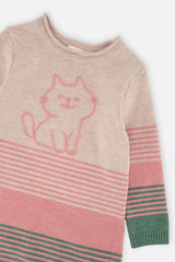 Deux par Deux Knitted Stripe Dress Very Pale Pink And Green