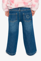 Child wearing the Deux par Deux navy blue boot leg jeans, lookbook photo 3