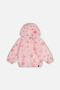 Hooded Full Zip Faux Fur Jacket Pink Printed With Hearts-0