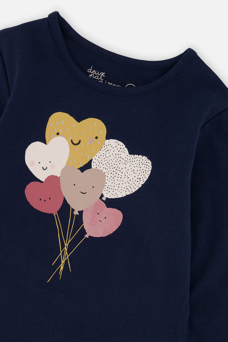 Deux par Deux Organic Cotton T-Shirt Royal Blue And Pink