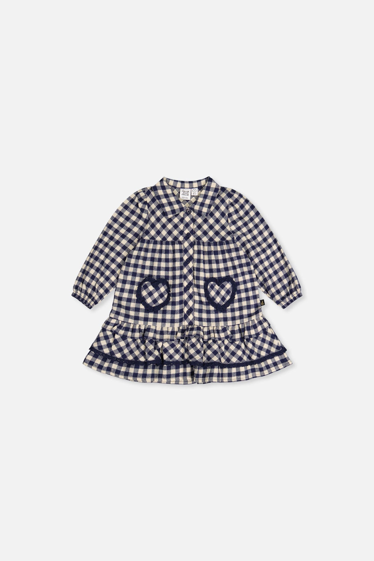 Baby Shirt Dress With Frills Blue And White Gingham Print-0
