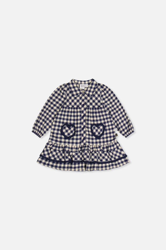 Baby Shirt Dress With Frills Blue And White Gingham Print-0
