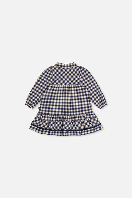 Baby Shirt Dress With Frills Blue And White Gingham Print-1