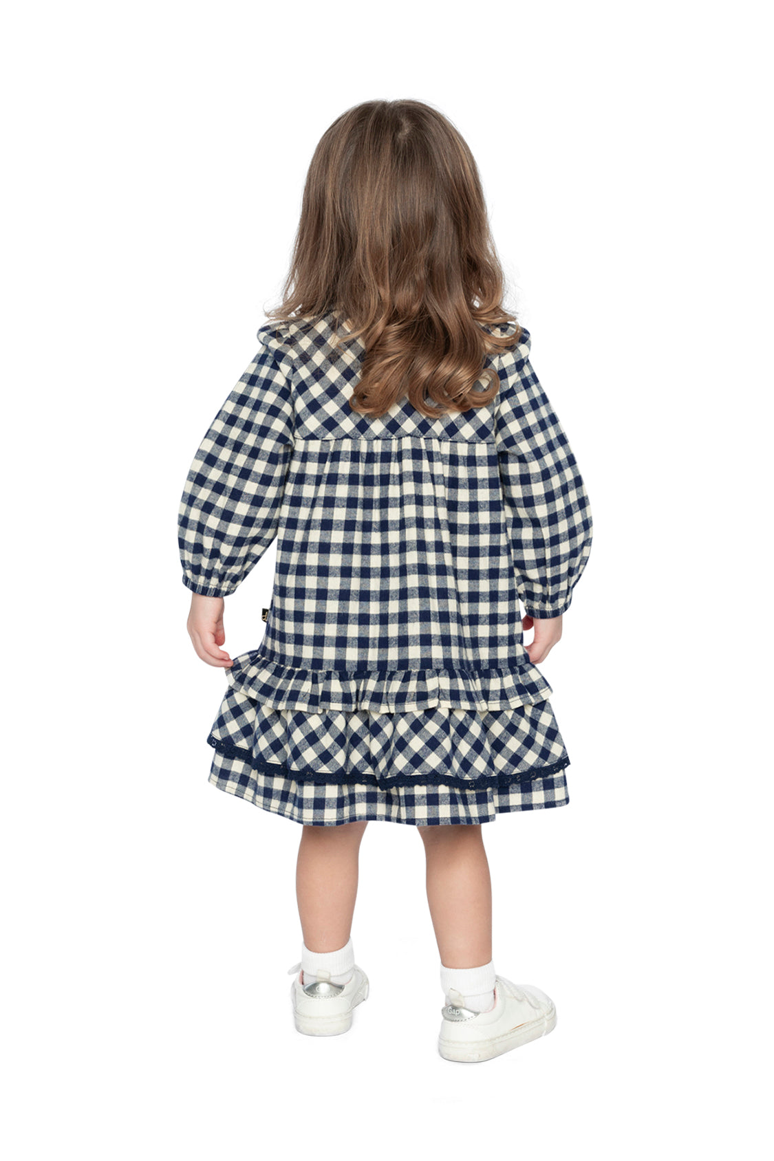 Deux par Deux Shirt Dress With Frills Blue And White Gingham Print