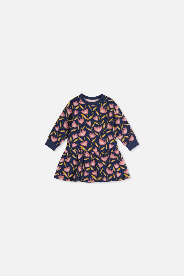 Baby French Terry Dress Blue Tulip Print-0