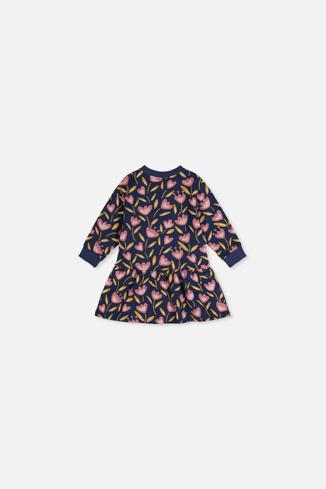 Baby French Terry Dress Blue Tulip Print-1