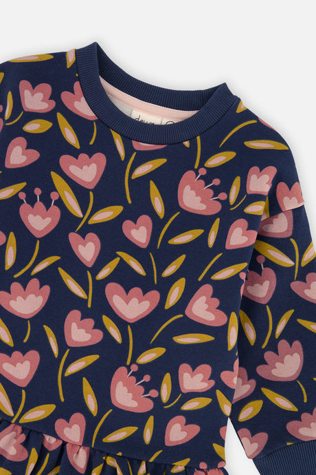 Baby French Terry Dress Blue Tulip Print-2