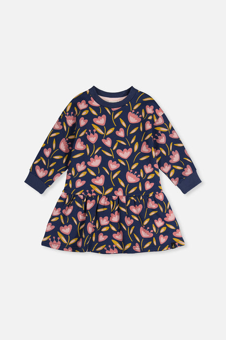 French Terry Dress Blue Tulip Print-2