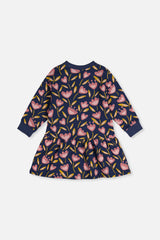 French Terry Dress Blue Tulip Print-0