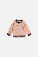 Baby Knitted Jacquard Cardigan Pale Dusty Pink And Navy-0