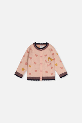 Baby Knitted Jacquard Cardigan Pale Dusty Pink And Navy-0