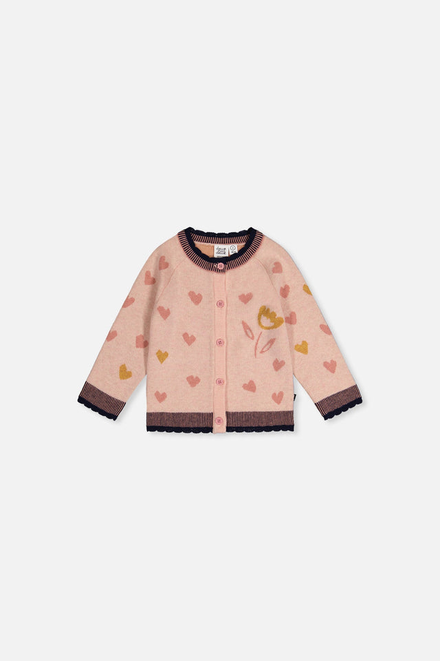 Baby Knitted Jacquard Cardigan Pale Dusty Pink And Navy-0
