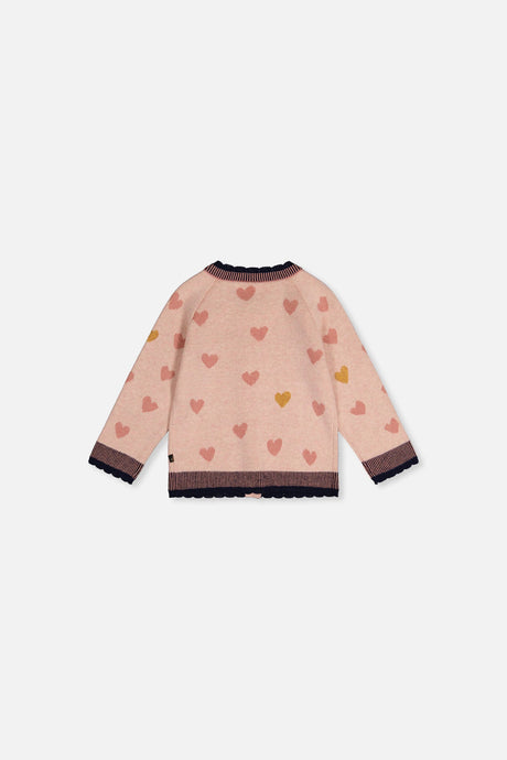 Baby Knitted Jacquard Cardigan Pale Dusty Pink And Navy-1