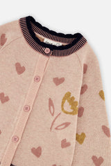 Baby Knitted Jacquard Cardigan Pale Dusty Pink And Navy-2
