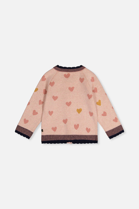 Knitted Jacquard Cardigan Pale Dusty Pink And Navy-3