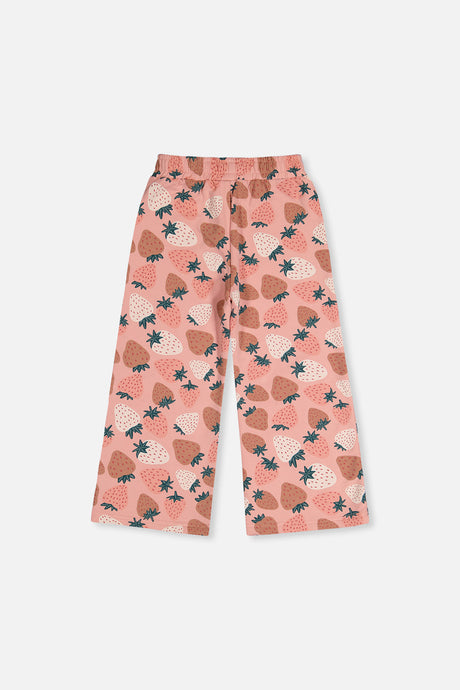 Deux par Deux Wide Leg Sweatpants Pink Strawberry Print