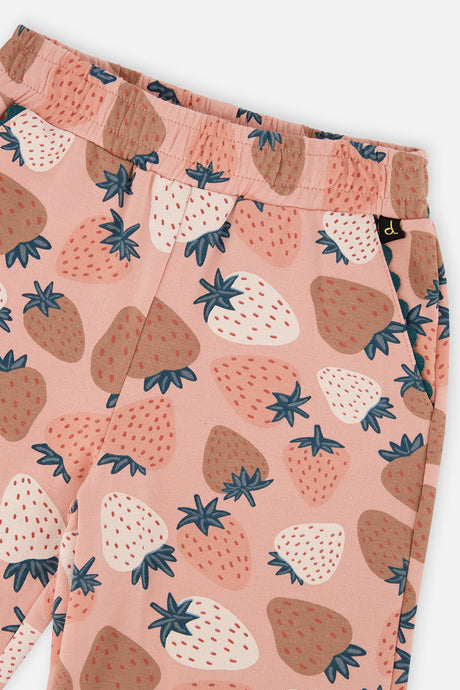 Deux par Deux Wide Leg Sweatpants Pink Strawberry Print