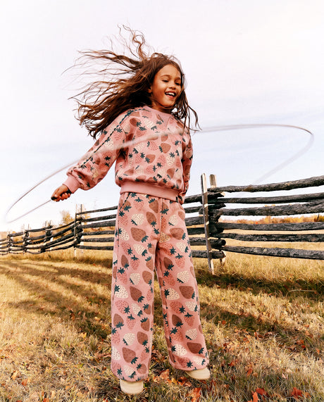 Deux par Deux Wide Leg Sweatpants Pink Strawberry Print