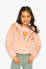 Faux Fur Hooded Cardigan Pink-1