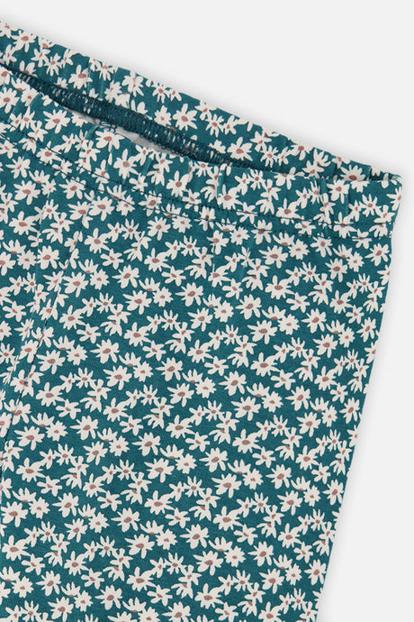 Deux par Deux Organic Cotton Leggings Green Daisy Print