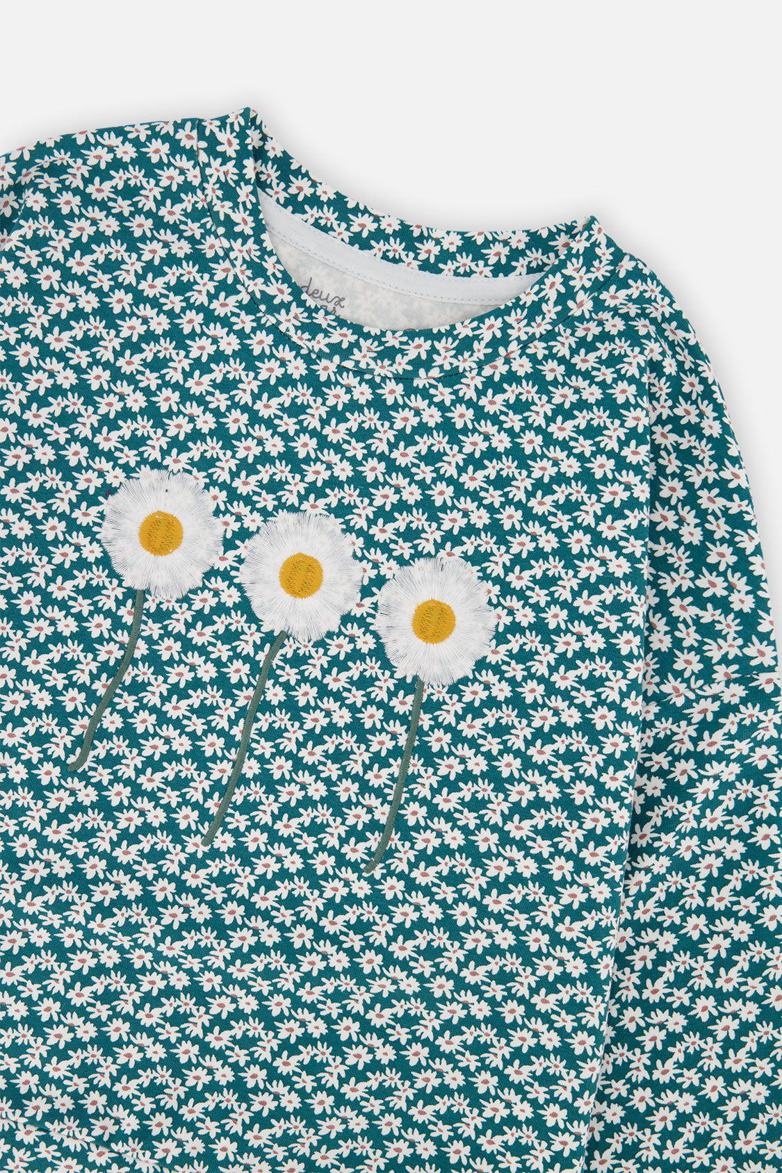 Deux par Deux Printed Jersey Long Sleeve T-Shirt Green Floral Print