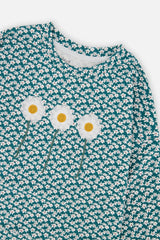 Deux par Deux Printed Jersey Long Sleeve T-Shirt Green Floral Print