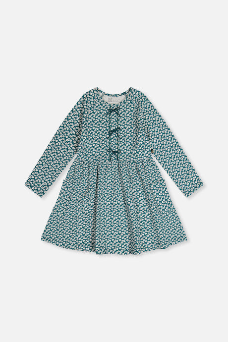 Organic Cotton Dress With Pockets Green Floral Print-0