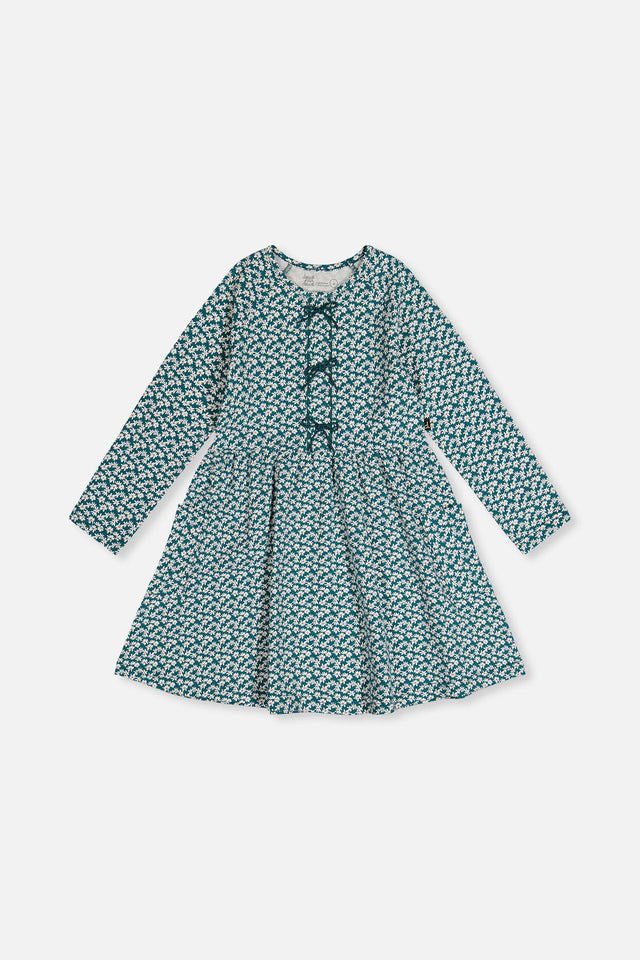 Organic Cotton Dress With Pockets Green Floral Print-0