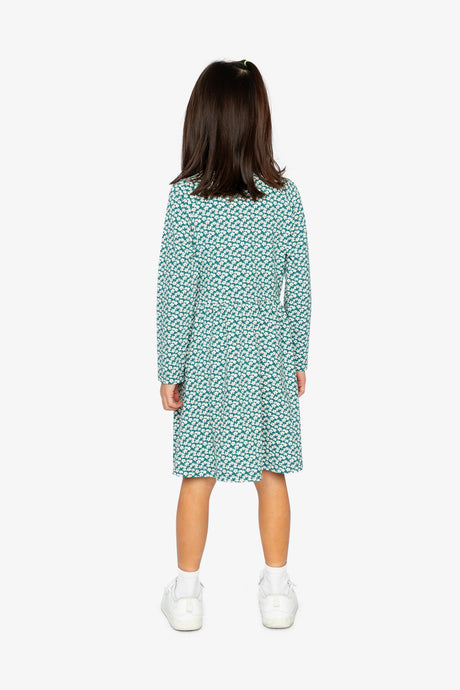 Organic Cotton Dress With Pockets Green Floral Print-3