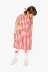 Short Sleeve Dress With Pockets Pink And White Houndstooth-1