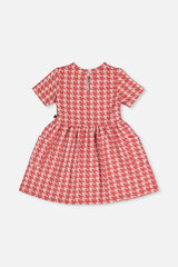 Short Sleeve Dress With Pockets Pink And White Houndstooth-4