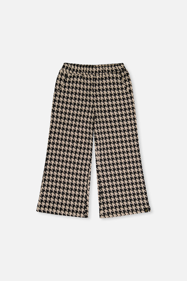 Flare Pants Black And Beige Houndstooth-0