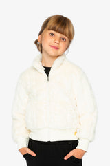 Faux Fur Jacquard Jacket Beige-2