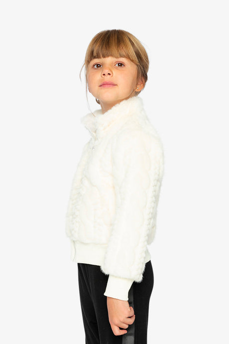 Faux Fur Jacquard Jacket Beige-3