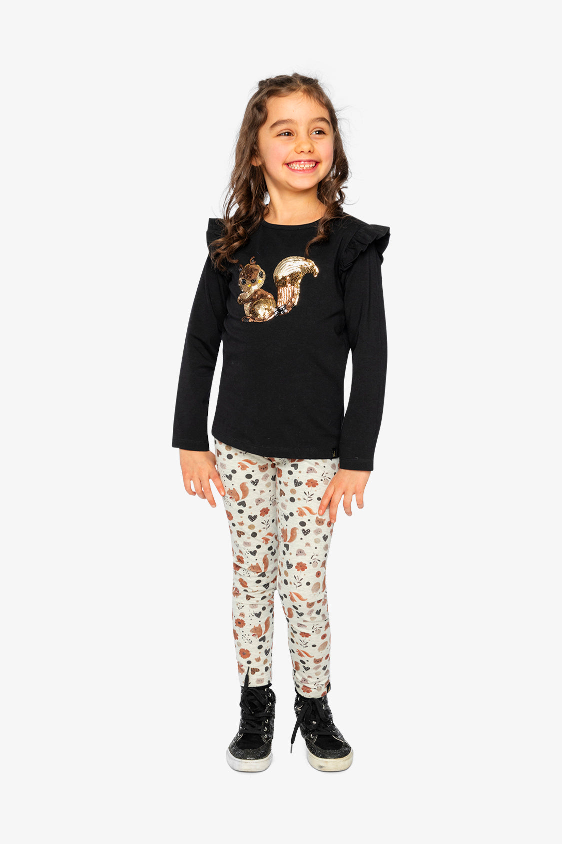 Organic Cotton Leggings Beige With Squirrel Print-4