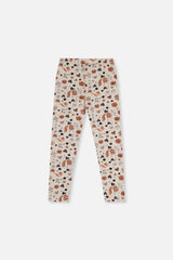 Deux par Deux girls organic cotton leggings, beige squirrel print, back view