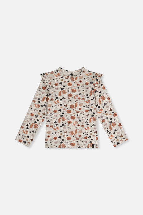 Long Sleeve Organic Cotton T-Shirt Beige With Squirrel Print-0