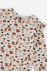 Deux par Deux girls long sleeve organic cotton tee, beige squirrel print, alternate view