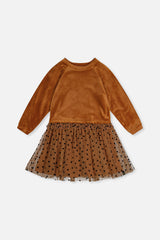 Bi-Material Dress Brown-0