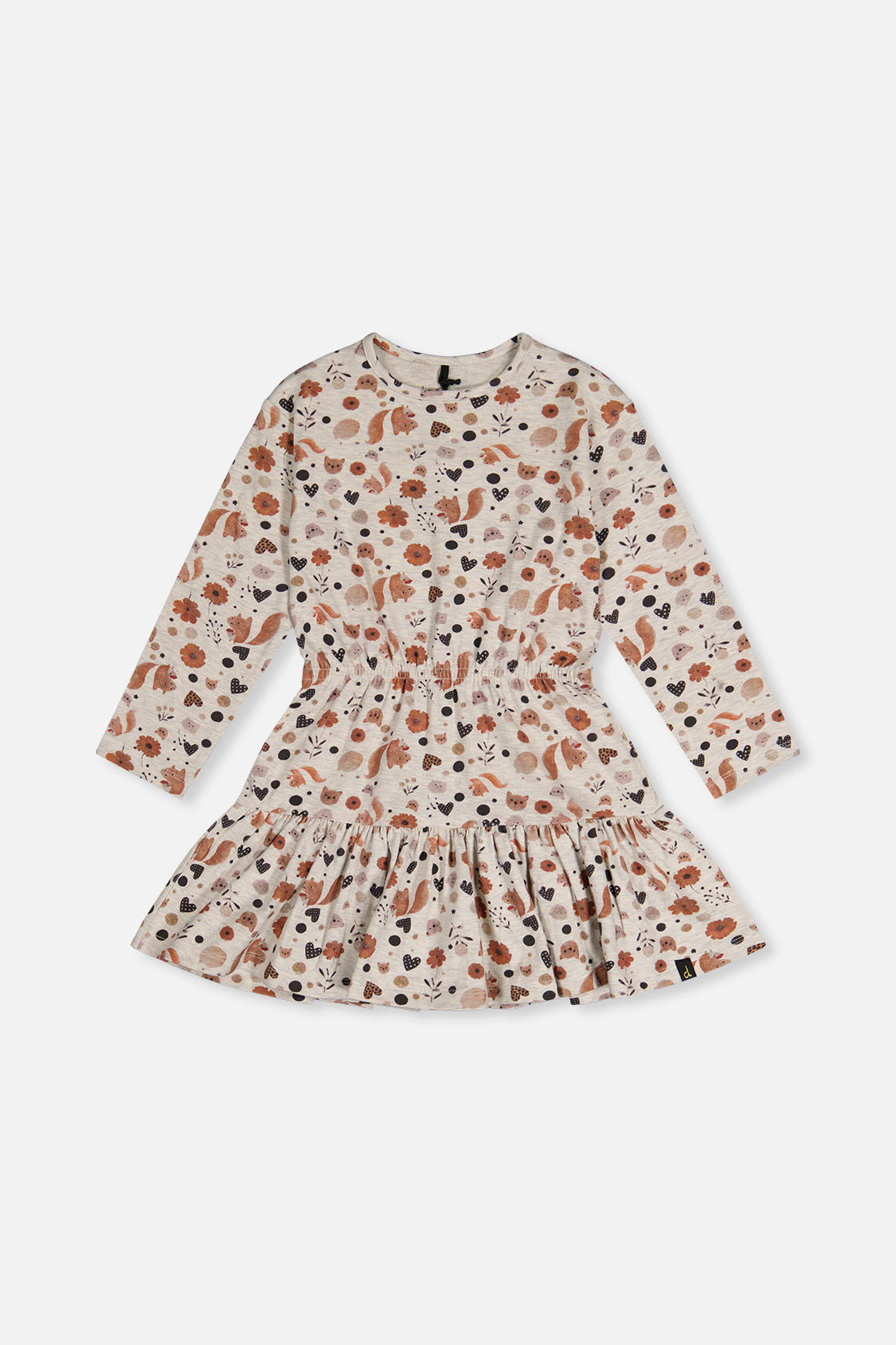 Organic Cotton Dress Beige With Squirrel Print-0