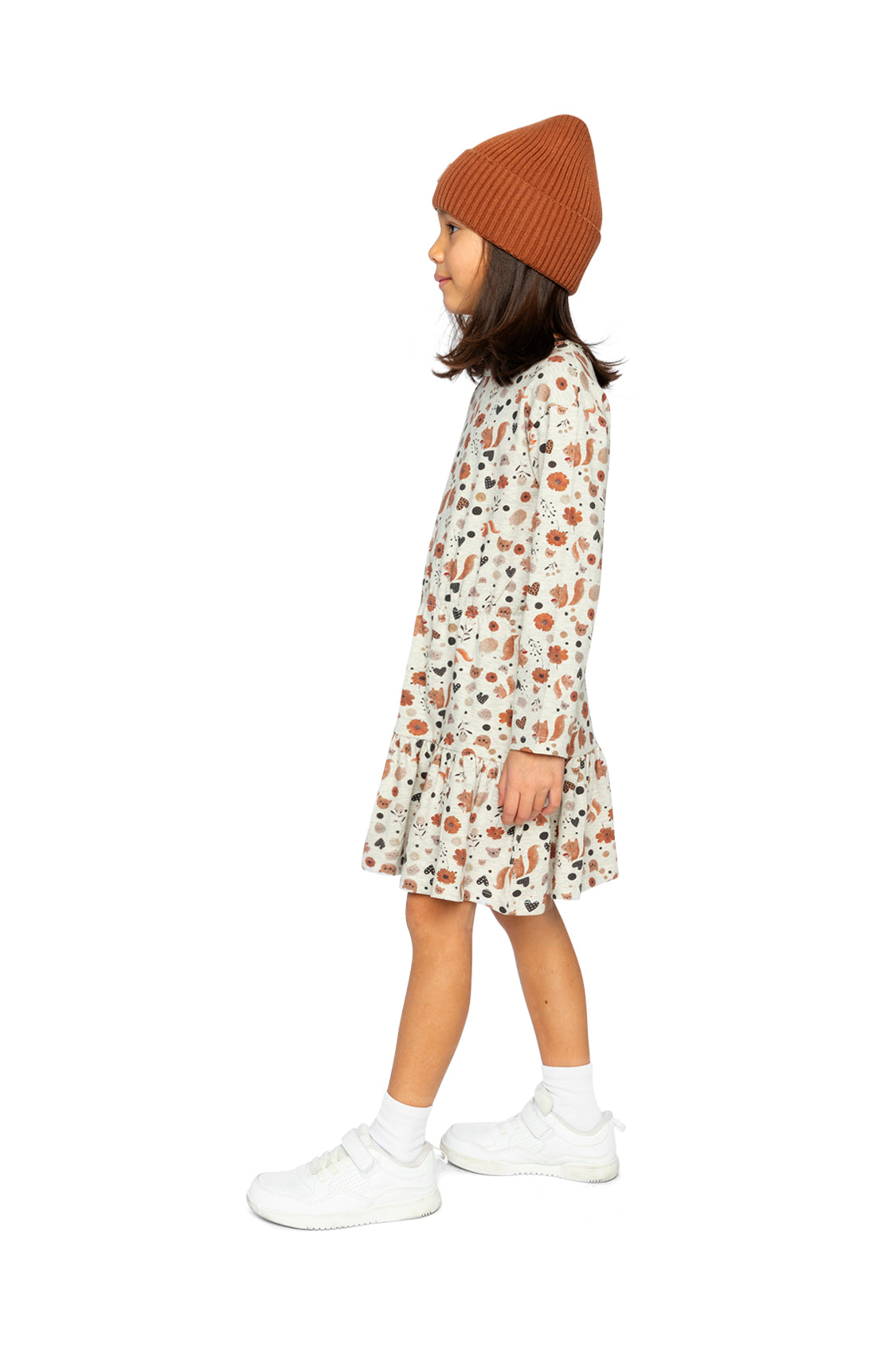 Organic Cotton Dress Beige With Squirrel Print-2