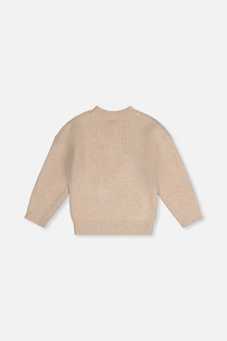 Deux par Deux beige ribbed sweater with bow, back view