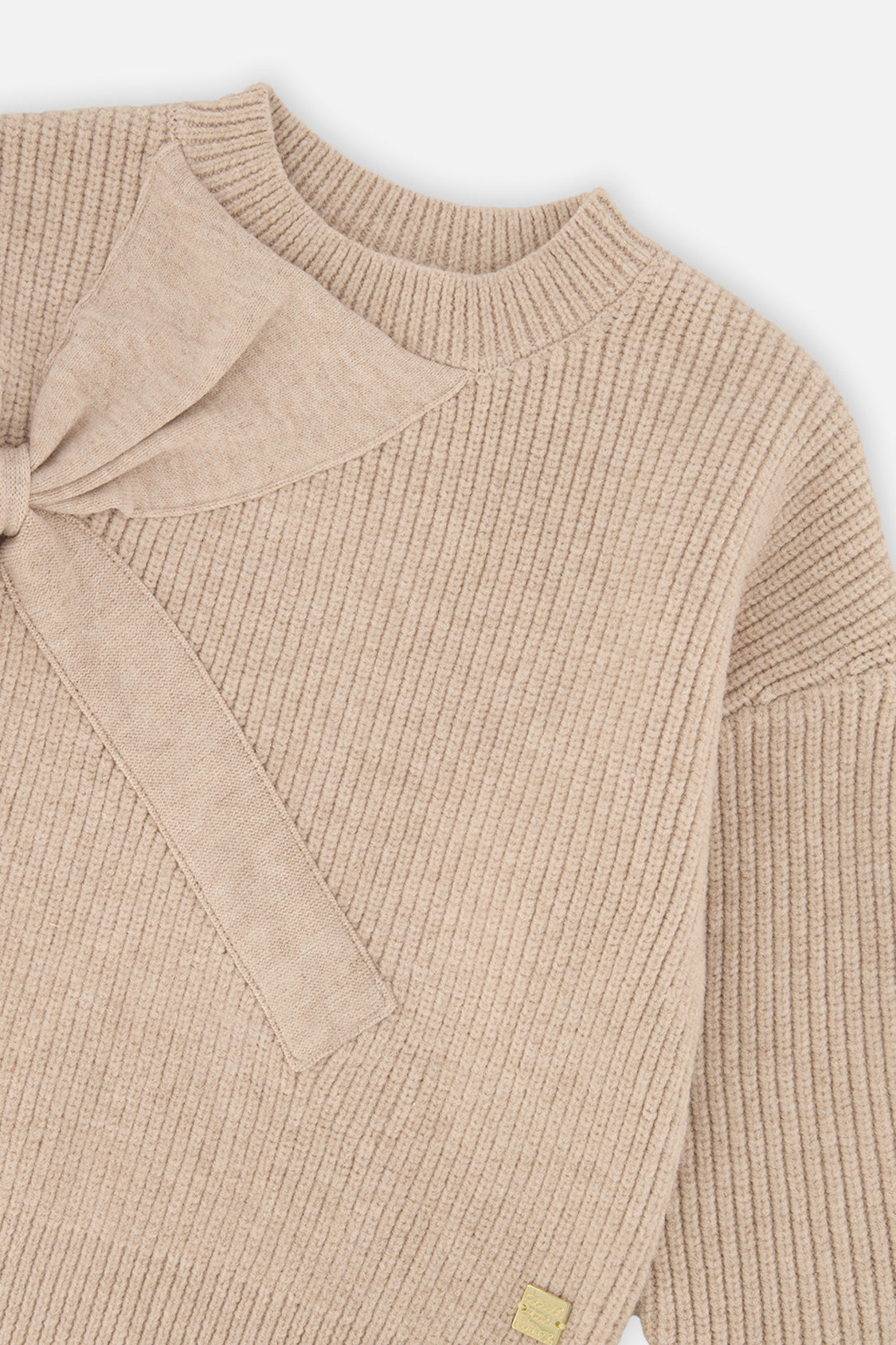Deux par Deux beige ribbed sweater with bow, additional view