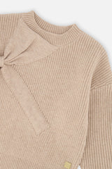 Deux par Deux beige ribbed sweater with bow, additional view