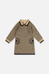 Knit Dress With Collar Beige And Black-0