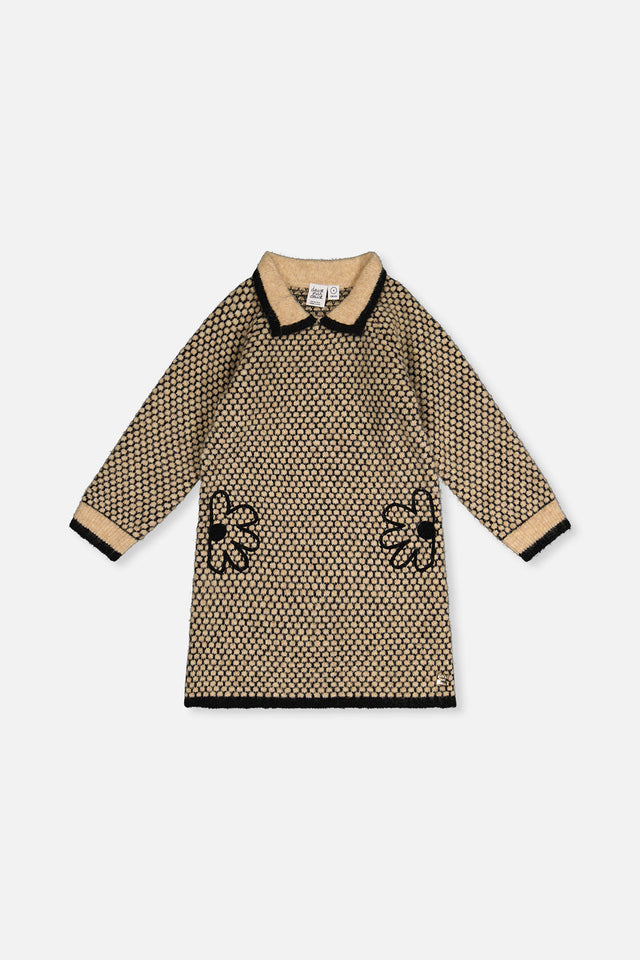 Knit Dress With Collar Beige And Black-0