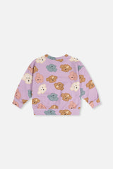 Back view of the Deux par Deux purple poodle print sweatshirt
