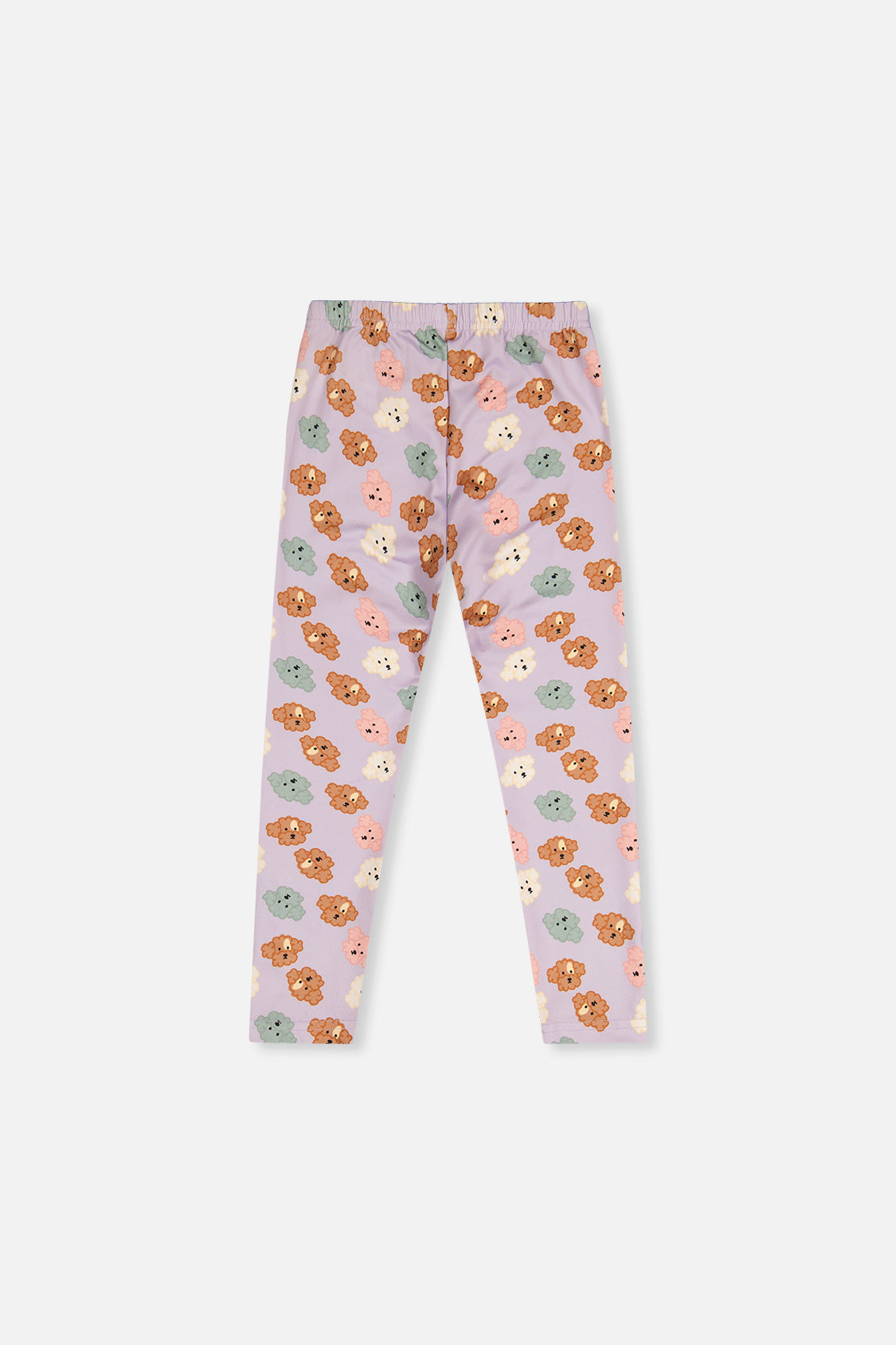 Back view of the Deux par Deux purple poodle leggings with poodle face pocket