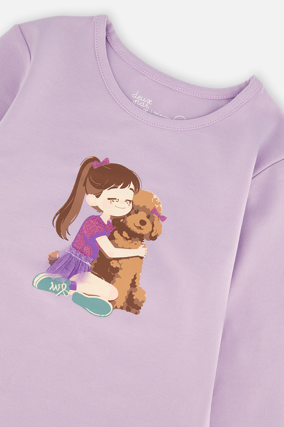 Deux par Deux lavender long sleeve organic cotton tee for girls, additional view